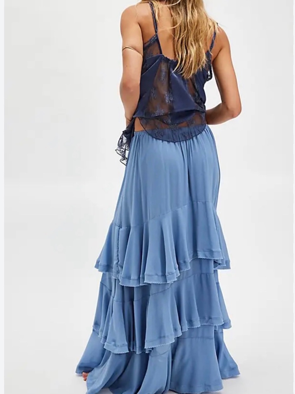 Free People Blue Tiered Maxi Skirt